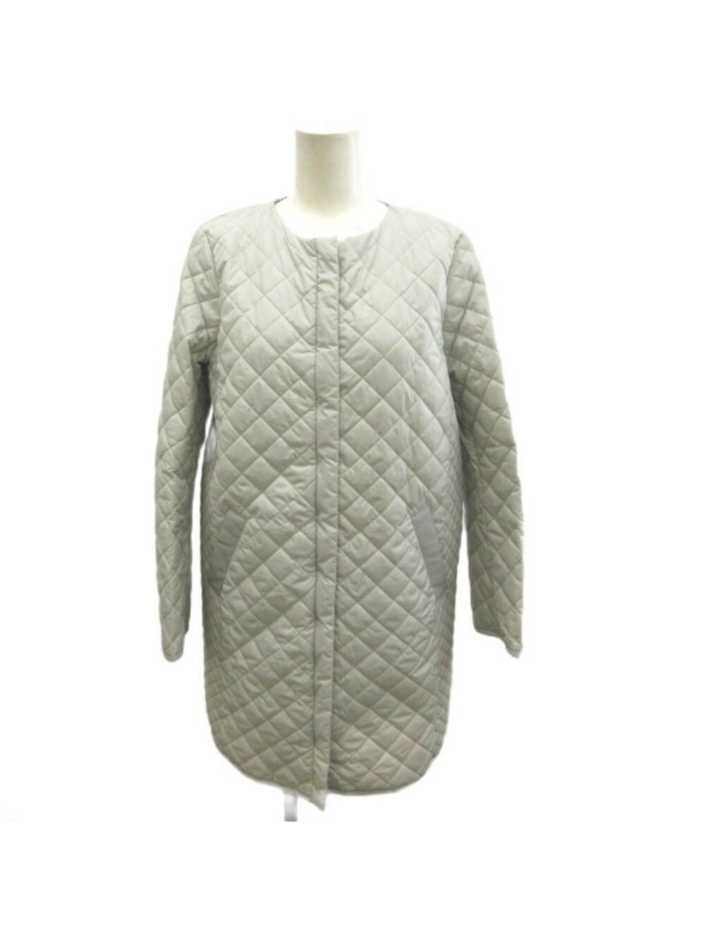 Max Mara Weekend Line Quilted Coat Collarless Light Gray Long Sleeve 36